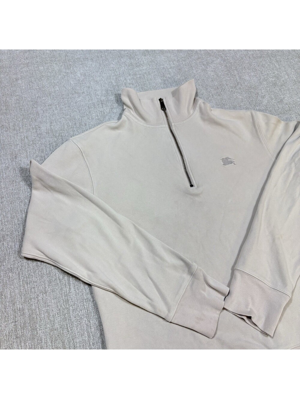Burberry Brit Mens M Beige Cotton Quarter Zip Mock Neck Nova Check Collar Knit